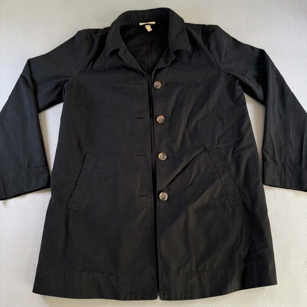 Eileen Fisher Trench Coat Black Organic Cotton - M